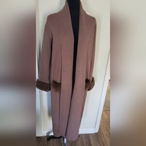 Maxsport Elegant Brown Long Coat with Faux Fur Cuffs And Pockets